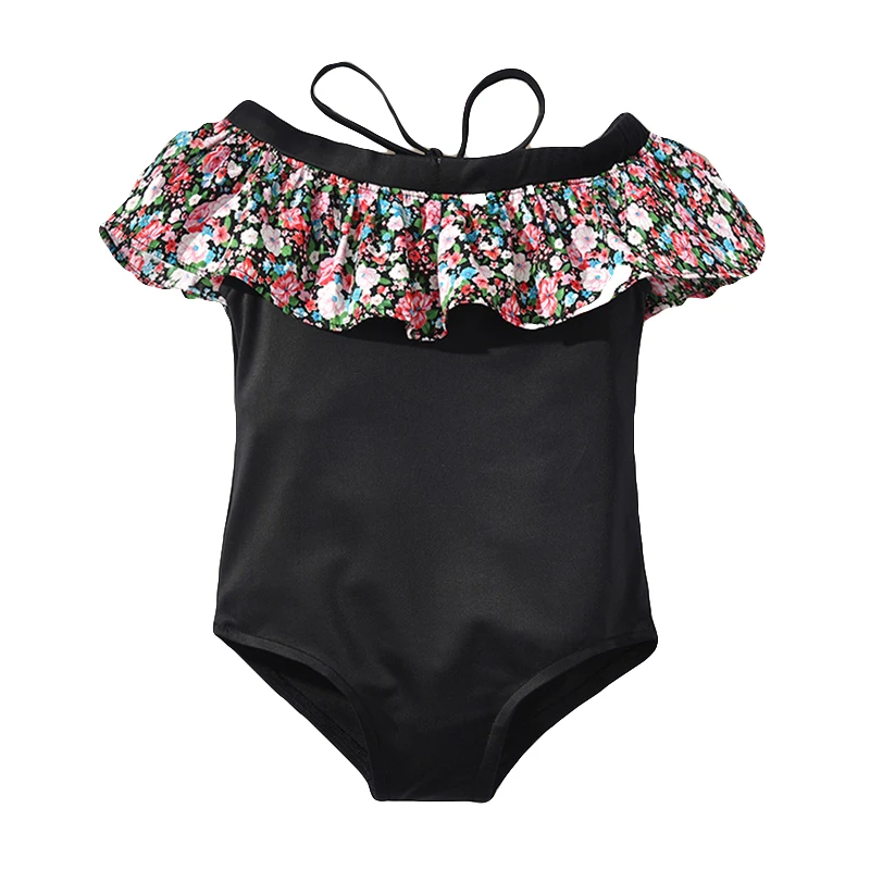 2 6 Years Old Baby Swimwear Floral Print Swimsuits for Girls Little Toddler Kids Black Red Beach Wear One Piece|Купальные костюмы| |