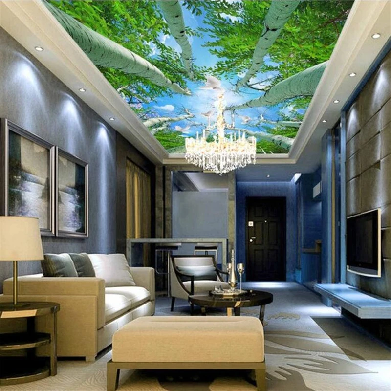 Обои на заказ 3d стерео росписи супер зеленый лес небо потолок Зенит гостиная