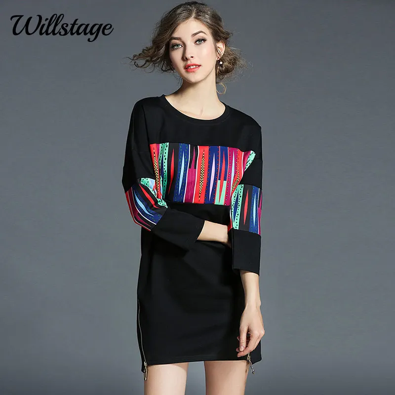 

Willstage повседневные платья с длинным рукавом молния Боковой разрез узор мини платье женская повседневная одежда Новинка 2019 весна осень Vestidos