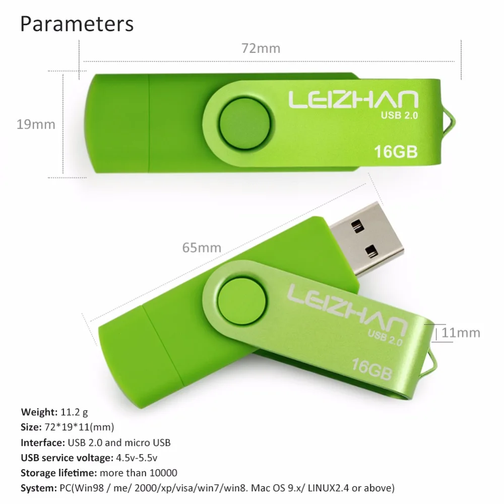 LEIZHAN otg usb флэш накопитель для Android/планшета/ПК 128 Гб 64 ГБ 32 16 8 4 карта памяти micro stick|USB