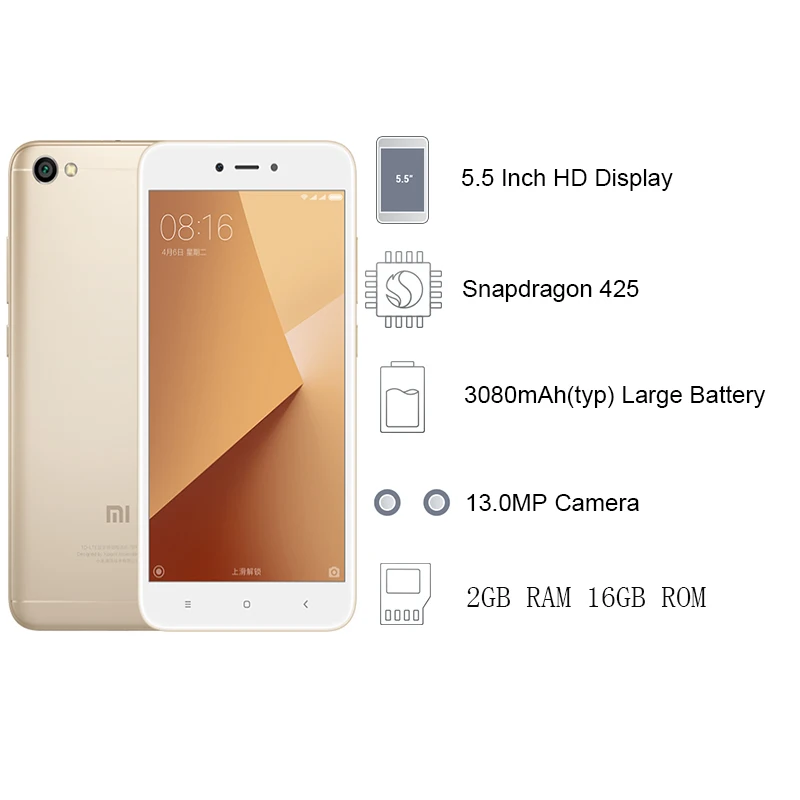 Глобальная версия Xiaomi Redmi Note 5A 5 2 ГБ 16 мобильный телефон Snapdragon 425 4 ядра Процессор 5.5