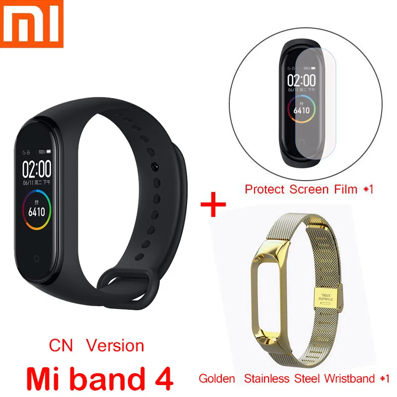 mi band 4 add strap Мировой Xiaomi mi Band 4 новейший mi band 4 Mp3 музыка 135 мАч цветной экран Фитнес Пульс Bluetooth 5,0 умные часы - Color: mi band 4 add strap