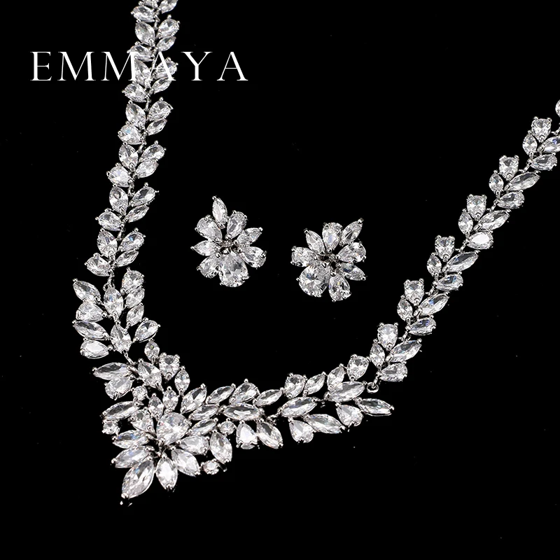 Emmaya новый топ белый золотой пластина цветок AAA кулон/серьги с фианитом для женщин