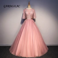 2019 womens blush pink ball gown wedding dresses lace batwing sleeve plus size quinceanera dresses prom gowns robe de mariee