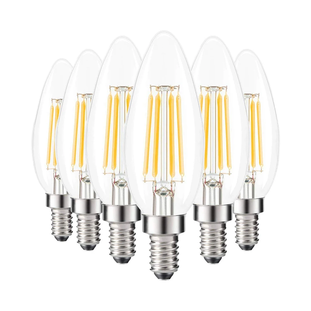 

LED Candle Bulb E14 2W/4W/6W C35 Filament Lamp Warm/Cold White Edison Retro Chandelier Light 6pcs