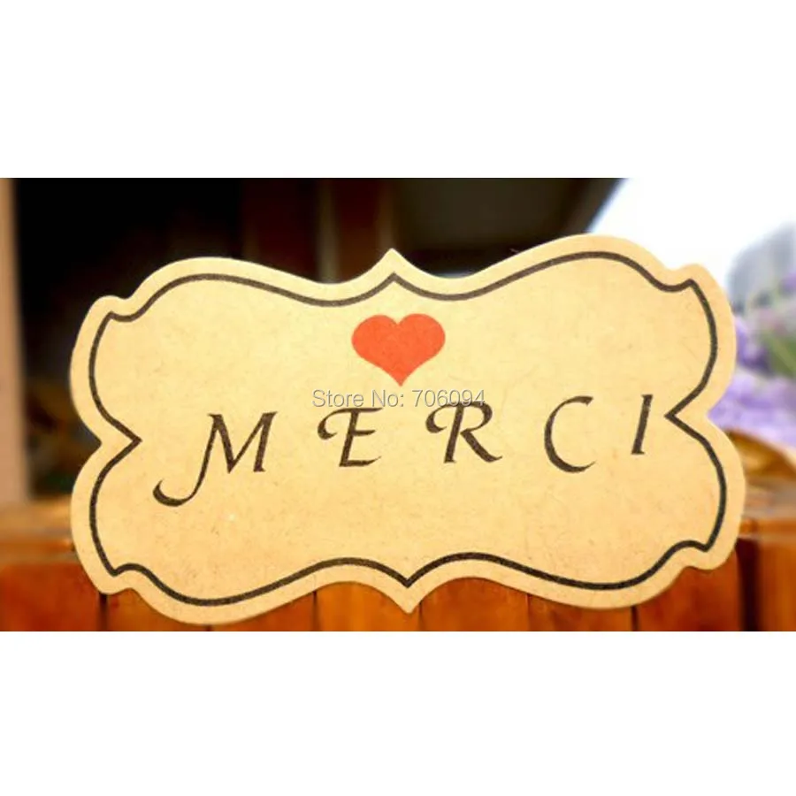 

300pcs 3.2*5.9cm "Merci" Kraft paper sticker sealing sticker baking package cookies cake box decoration custom label