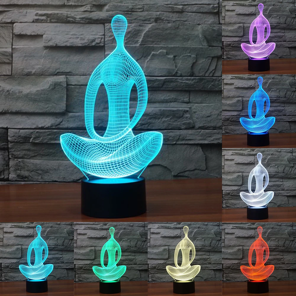 

Акриловый 7 Цвет медитации Йога 3D светодиодный ночной Светильник для спальни светодиодные лампы для гостиной светильник s стол украшение но...