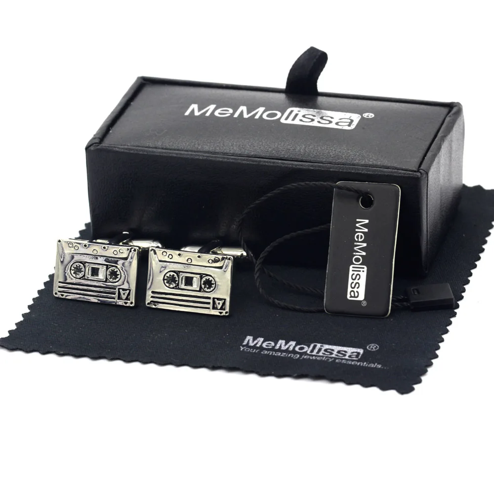 

MeMolissa Display Box Cufflinks Retro Tape Design Cufflinks Silvery Black Enamel Fashion Men Cufflinks Free Tag & Wipe Cloth