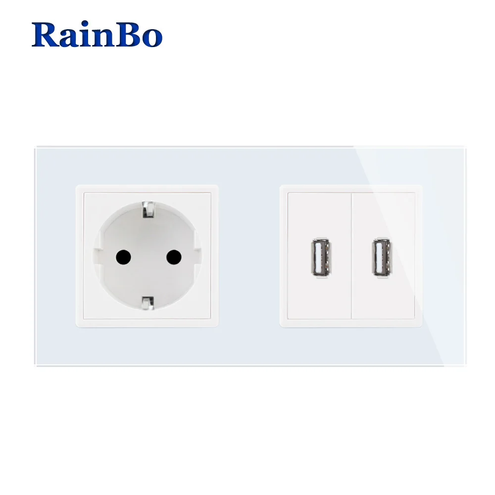 Rainbo Европейский Стандартный Мощность разъем USB + выход Стекло Панель стены AC Smart