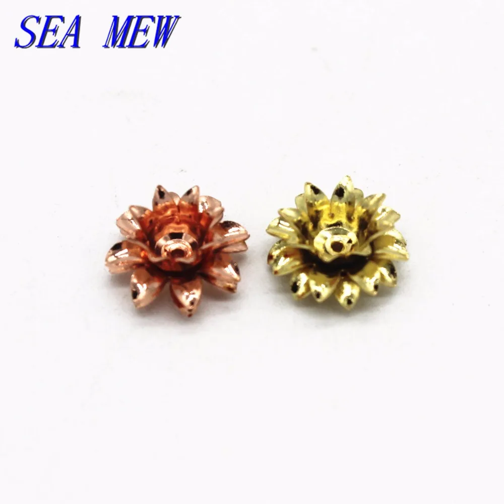 SEA MEW 11mm*5mm 6 Colors Copper Filigree Flowers Base Connector Bead Cap Charms Setting For Jewelry Making Components 100PCS | Украшения и