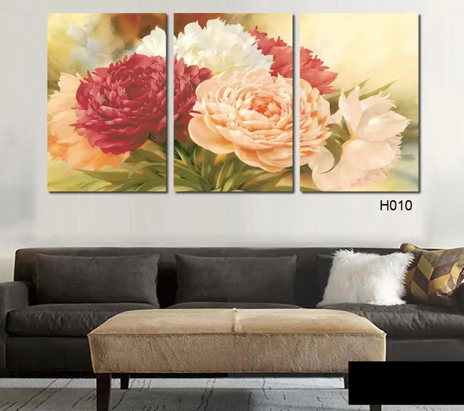 Лидер продаж 3 шт. Современная Красная белая картина маслом с пони цветы для