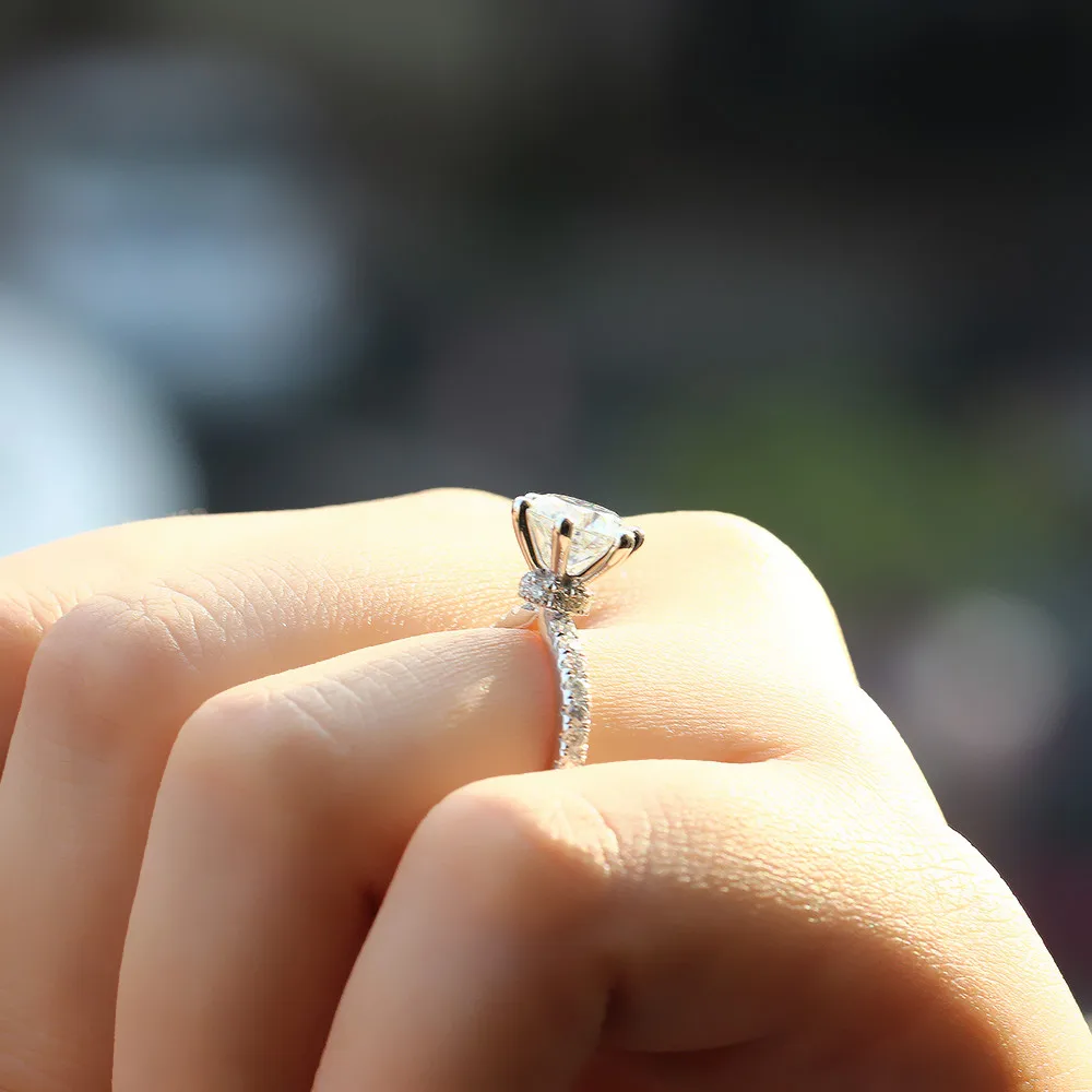 1,5 карат Solitare обручальное кольцо 14 к 585 Белое золото 7,5 мм F цвет Moissanite центральный камень с акцентами трансгем