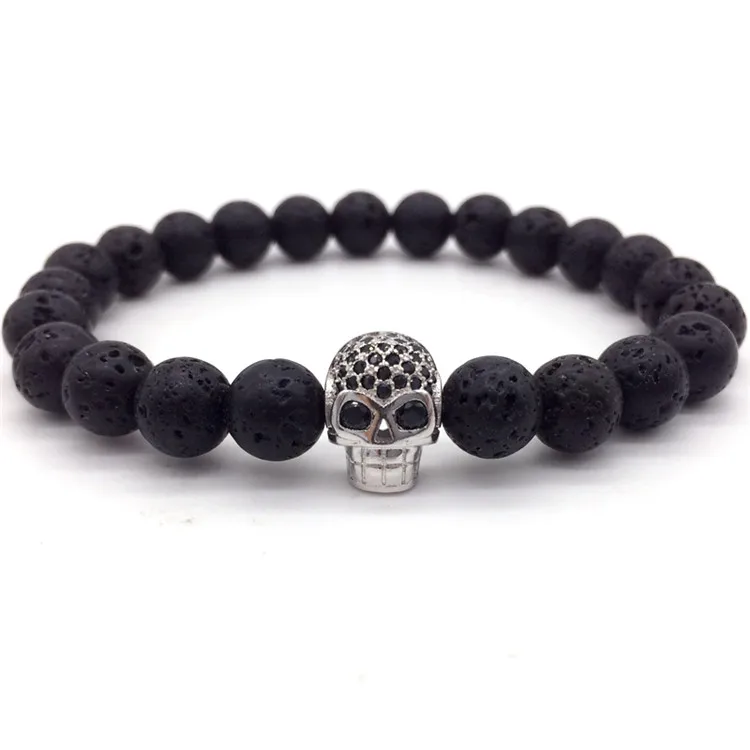 NAIQUBE 2017 New Arrival Diy Trendy Skull Charm Bracelets For Men Black CZ Head Lava Stone Jewelry Gift | Украшения и аксессуары