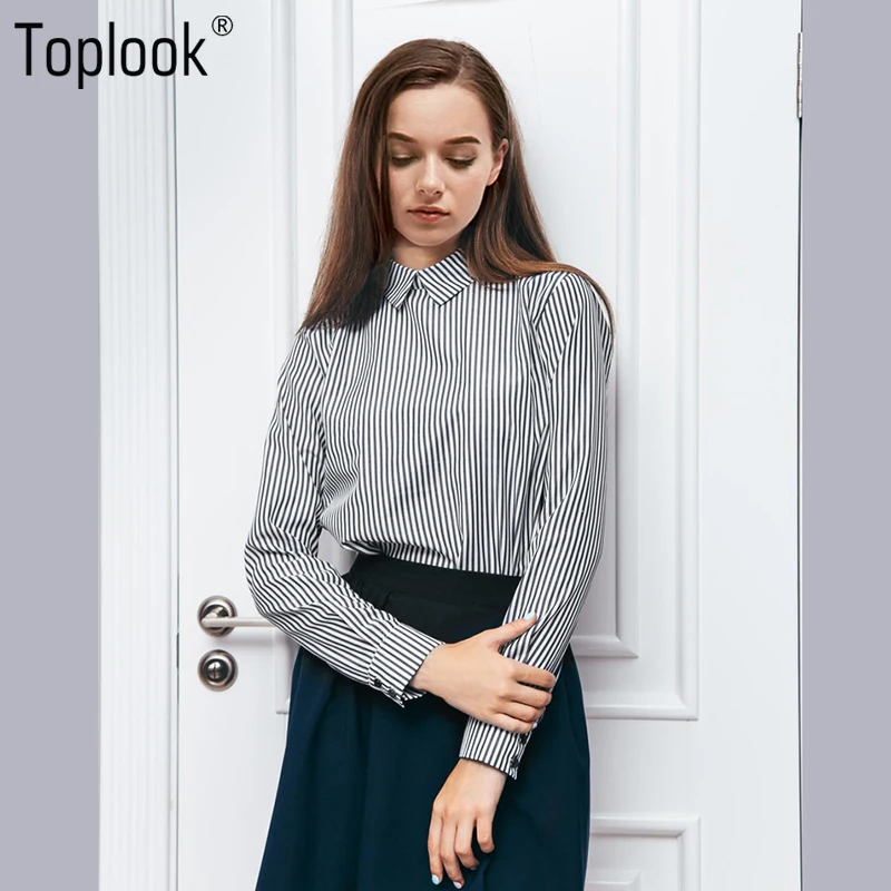 Toplook элегантные офисные полосатая блуза Для женщин 2018 Весна Новая мода рубашка на