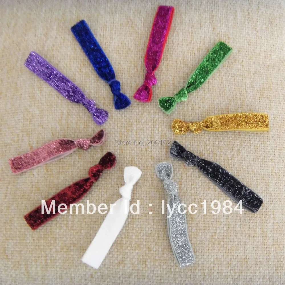 Wholesale 5/8inch Glitter Elastic Hair Band 100pcs Mixed 10 Colors Tie Shiny Ponytail Holder Bracelet |