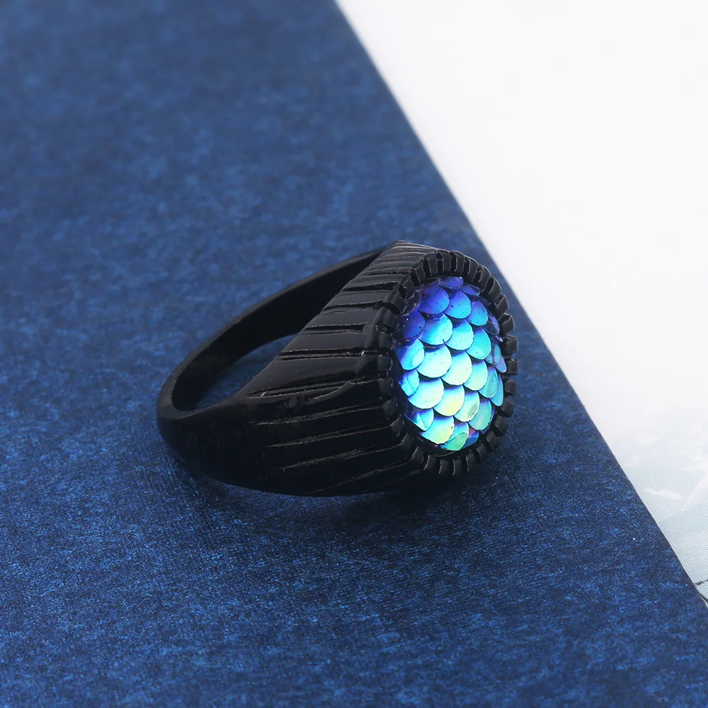 

Aquaman Ring Men Women Comics Cosplay Jewelry Punk Black Blue Fish Scales Ring Christmas Gift