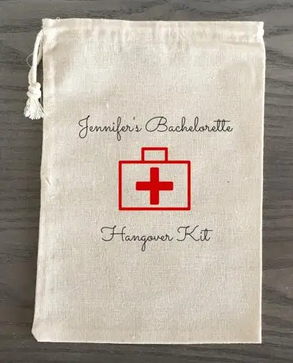 

fashion wedding Bachelorette Hangover recovery emergancy Survival favor gift Muslin Kit Bags bridal shower party Candy pouches