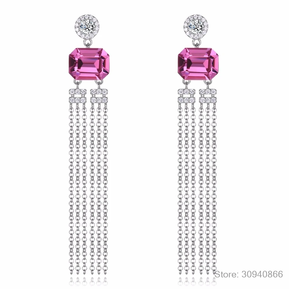 Серьги с кристаллами Swarovski, висячие серьги для женщин, висячие серьги из серебра S925 пробы, для девочек, Розовые ювелирные украшения, модные кисточки