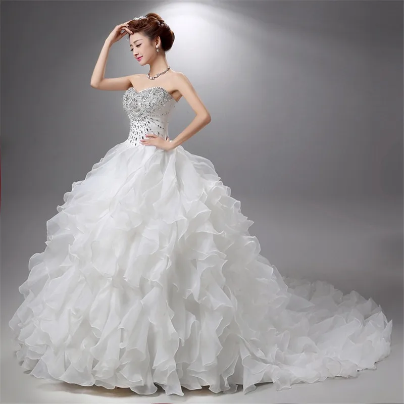 Vestido De Noiva Роскошные хрустальные без бретелек кружевные бальные Свадебные платья