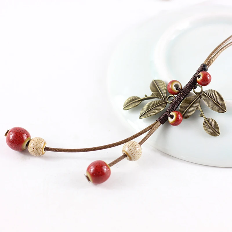 Miage Винтаж ручной работы Керамические древние бронзовые бусины листья кулон