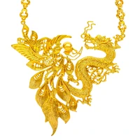 retro dragon phoenix pendant necklace amulet bridal wedding gold filled charm jewelry gift