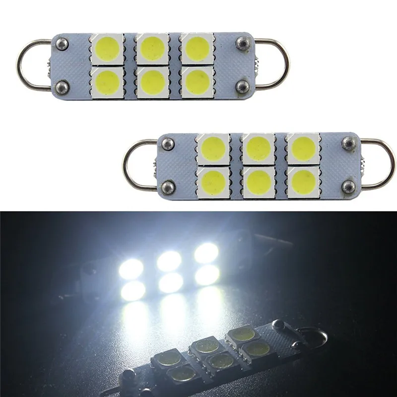 100 шт яркий белый 44 мм 5050 6 SMD жесткая петля Светодиодная лампа автомобильная на
