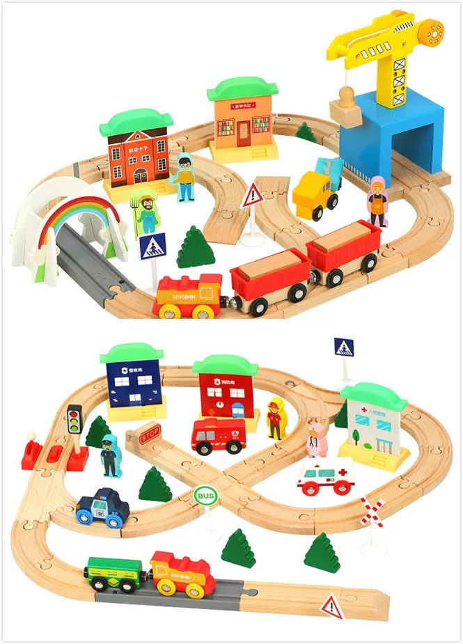 Образовательный литой автомобиль поезд головоломка деревянная железная дорога
