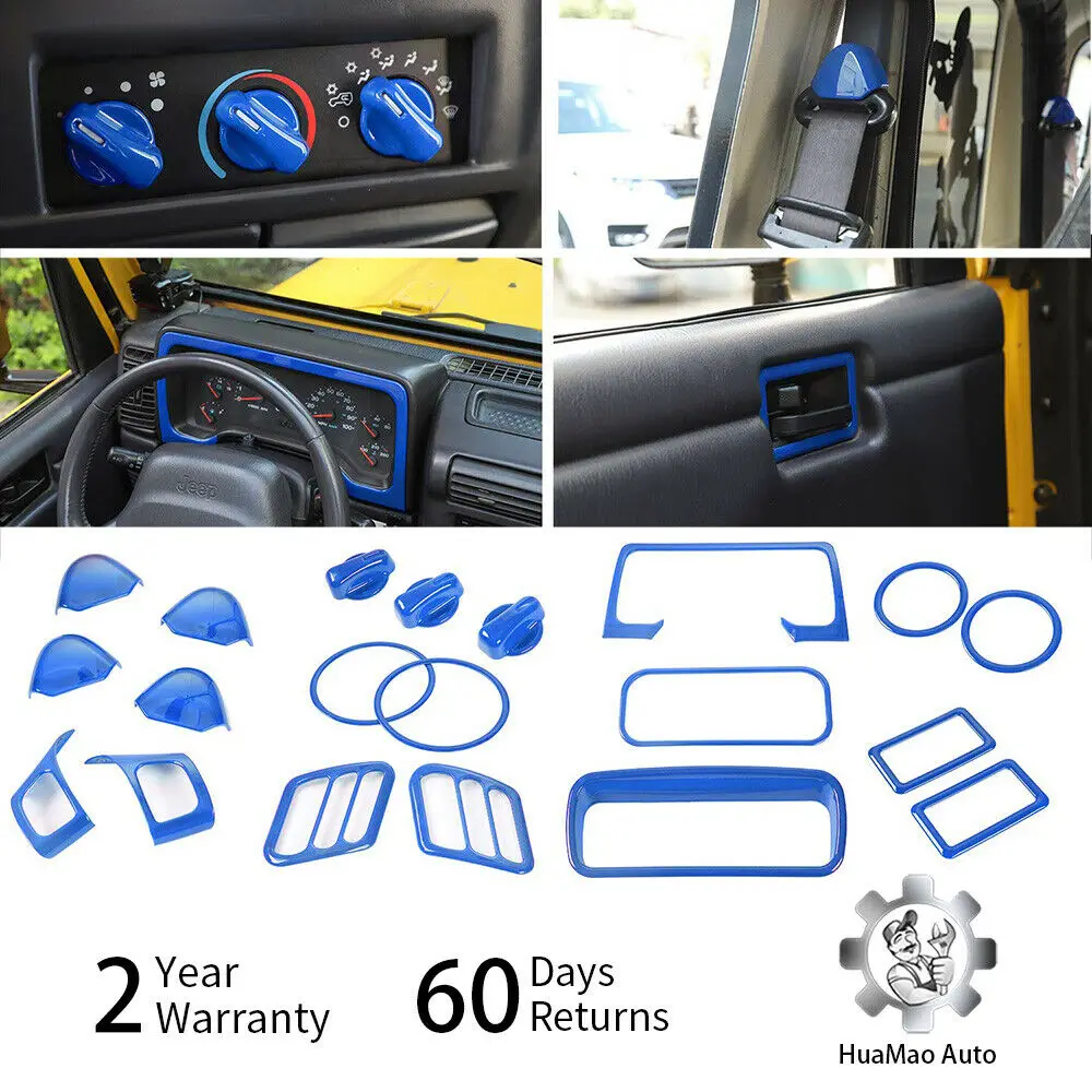 20 шт. полный комплект интерьера отделка подходит Jeep Wrangler TJ 1997 2006 синий|Лепнина для