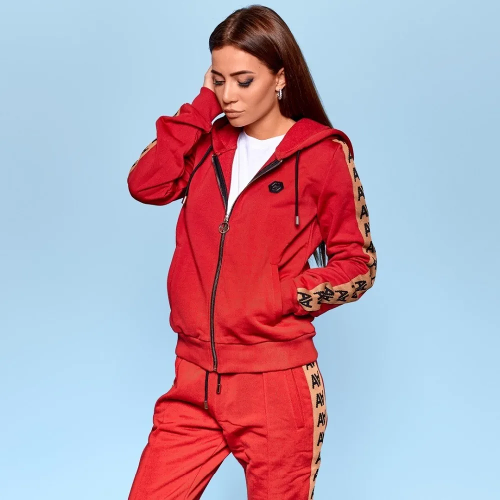 Мода весна с длинным рукавом Письмо печати Куртки Топы + длинные штаны 2 предмета