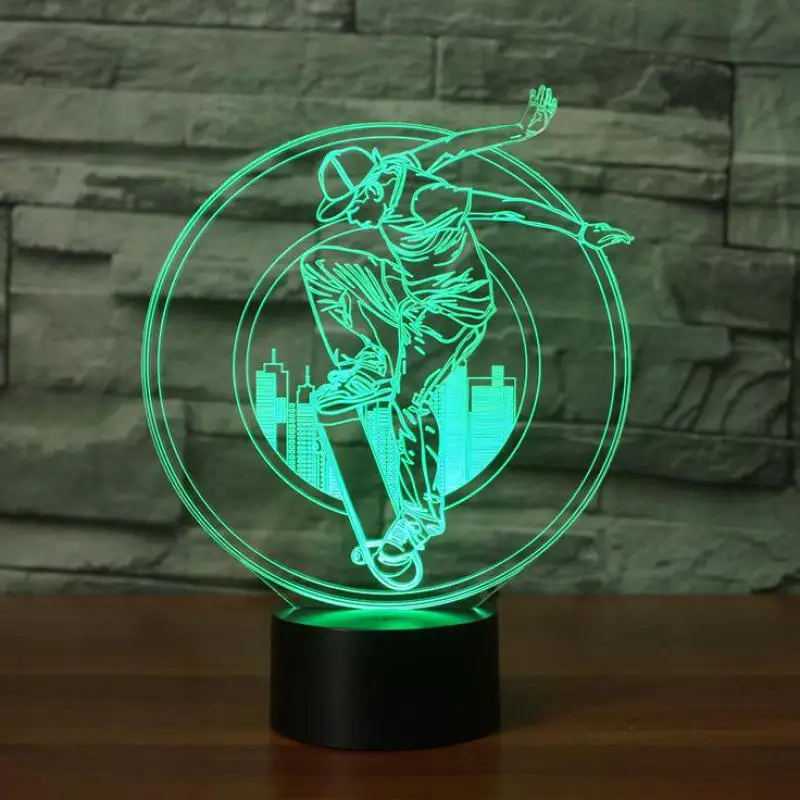 3d светодиодный ночник для скейтбординга мальчиков цветной светильник с