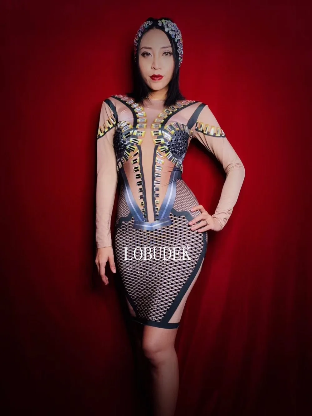 Sexy Bright Black Rhinestones Long Sleeve Dress Winter Women Party Birthday Dresses Nightclub DJ Singer Evening Prom Show | Женская
