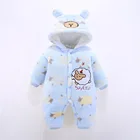 Комбинезон для мальчиков и девочек, теплый мягкий хлопковый комбинезон с мультяшным принтом, зимняя одежда для новорожденных