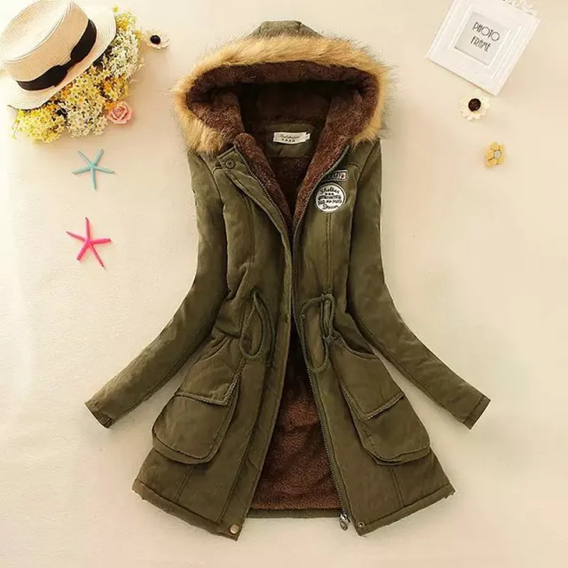 

Новое осенне-зимнее женское пальто Vestido, модное, плюс размер, свободное, плотное, с искусственным мехом, с капюшоном, хлопковое пальто для жен...