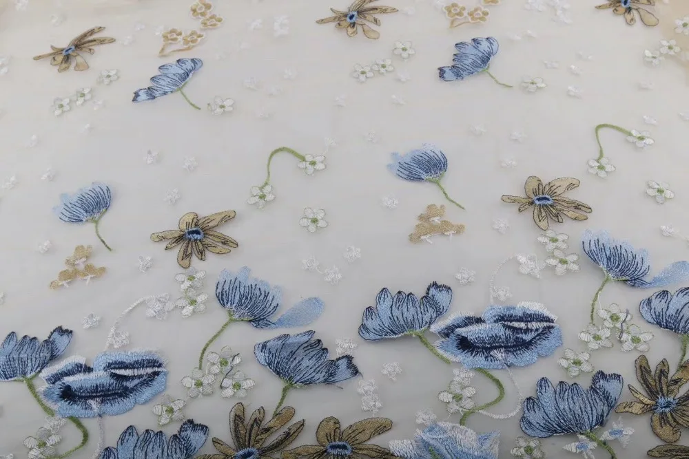 Разноцветная кружевная ткань с цветочной сеткой 130 см для шитья домашнего декора