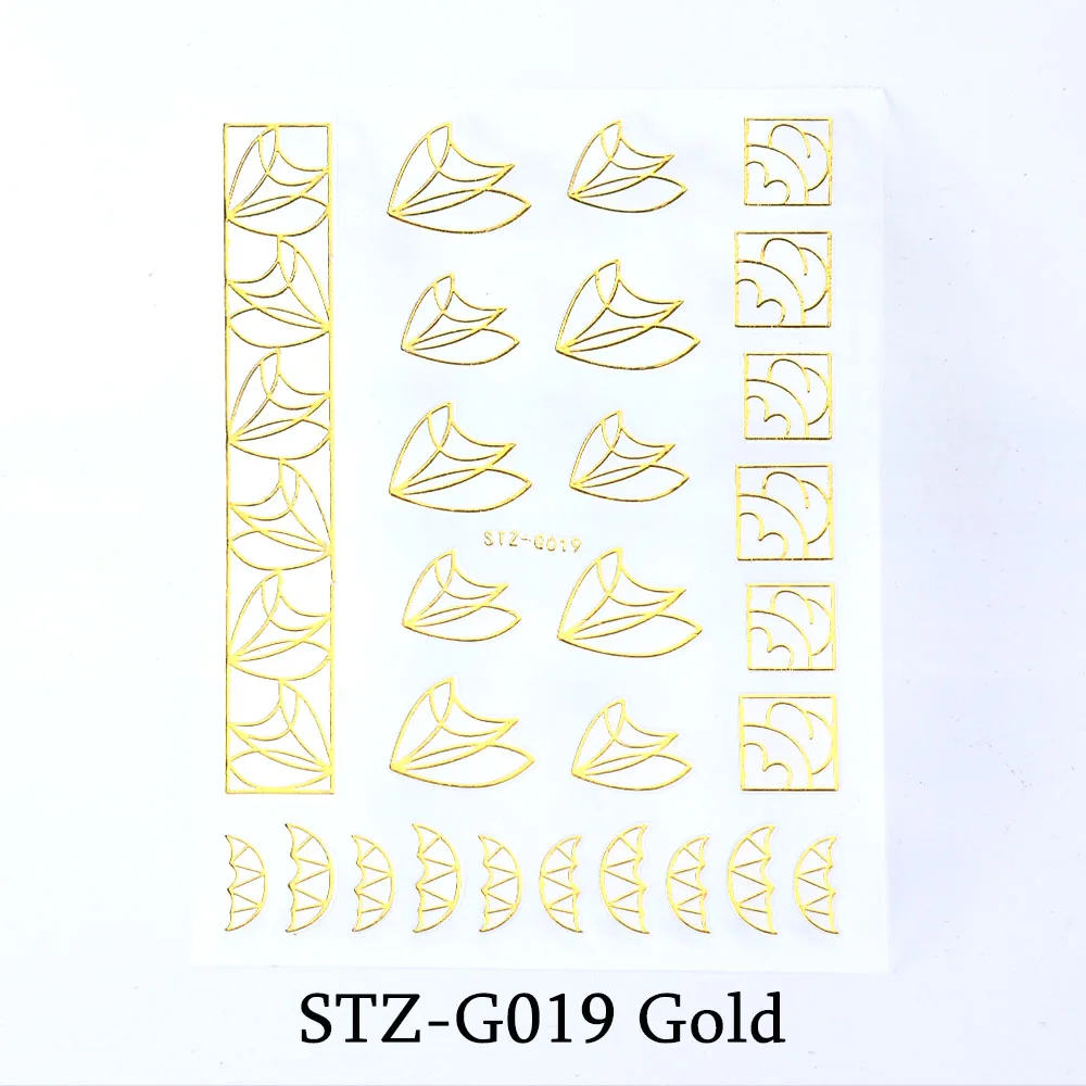 STZ-G019 Gold Золотая проволока, наклейки для ногтей, волнистая линия, слайдеры, серебряная полоскающая лента, Переводные картинки для дизайна ногтей, 3D клей, маникюрные украшения, BESTZG14-20 - Цвет: STZ-G019 Gold