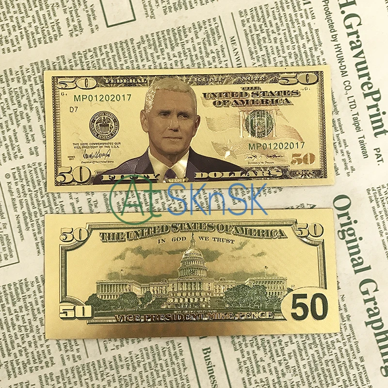 10 шт. вице президент США Майк Пенс Америка позолоченные 24 к памятные банкноты