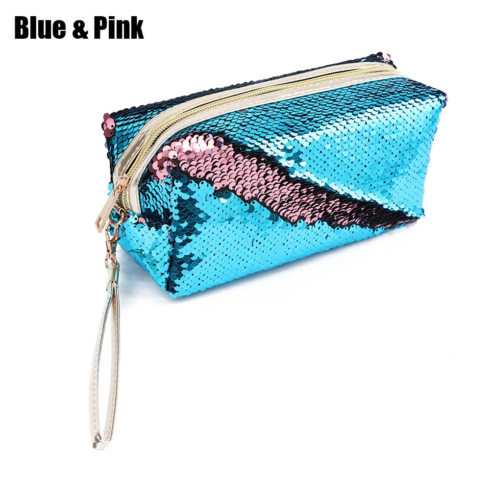Blue and Pink 1 шт., двусторонний блестящий чехол-карандаш с блестками и русалочкой, косметичка, сумки с пайетками, сумки, канцелярские принадлежности - Цвет: Blue and Pink