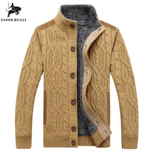 Черный свитер, мужской зимний теплый плотный бархатный свитер, однобортный повседневный мужской свитер, вязаная одежда с узором, кардиган для мужчин