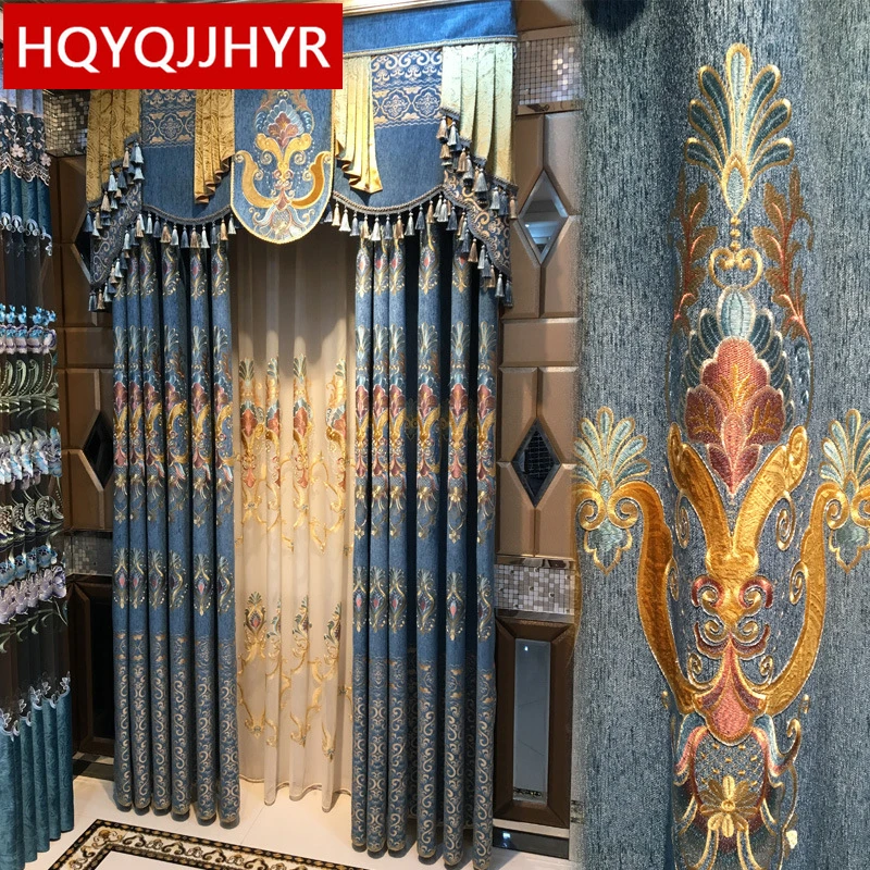 Европейский Королевский Топ Вышитые затемненные шторы для виллы гостиной