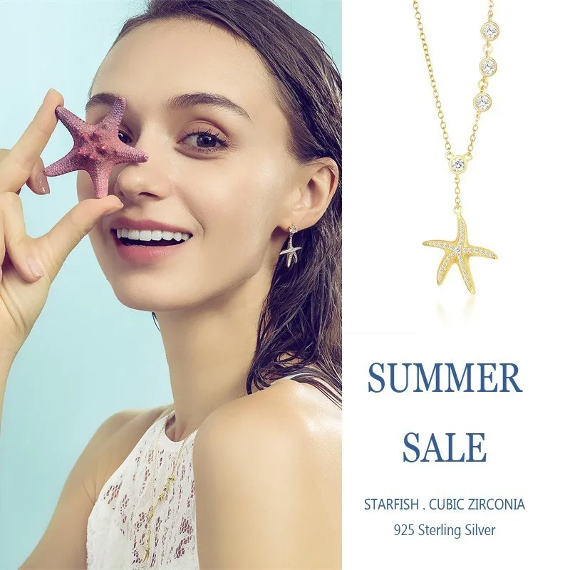 Женское ожерелье с кулоном в виде морской звезды из серебра 925 пробы