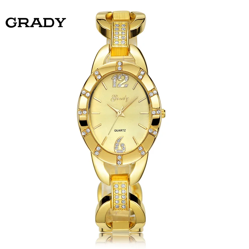 Grady модные золотые часы для женщин с золотым лицом женские 3 вида цветов Кварцевые