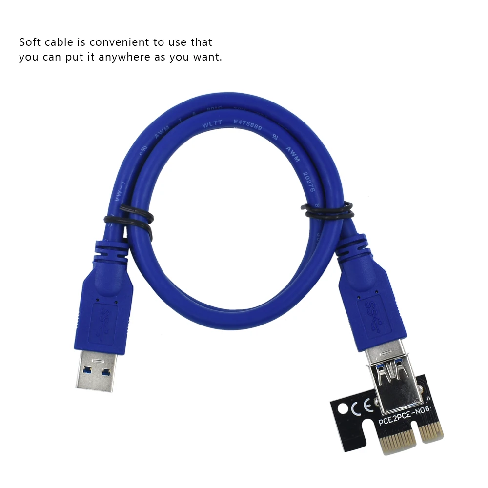 TISHRIC горячая Распродажа PCI-E расширитель PCI Express Riser Card 1x до 16x60 см синий USB 3 0 кабель