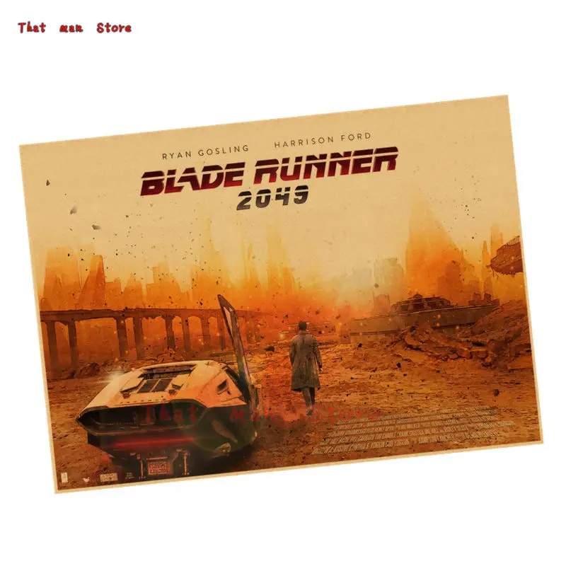 Винтажный постер, бегущий с лезвием, 2049, ryan gosling, украшение для домашнего интерьера, крафт-пленка, постер для рисования, наклейки на стену 42*30 см - Цвет: Синий