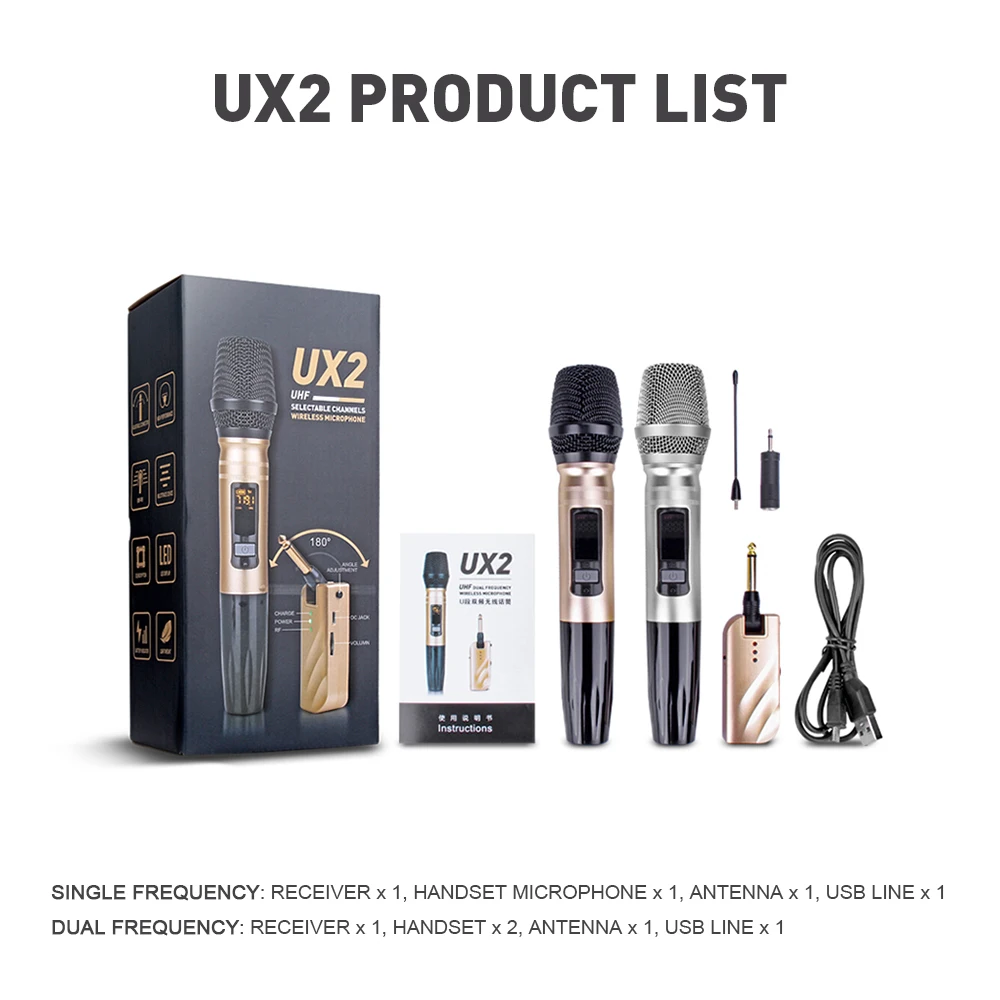 UHF Беспроводной микрофон Системы с Портативный USB Перезаряжаемые приемник 1/4