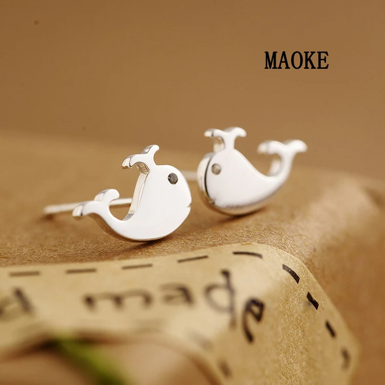 Promotions 925 White Fungus Accessories Korean Cartoon Whale Pure SV Ear Studs Fashion Jewelry for Women's Gifts | Украшения и