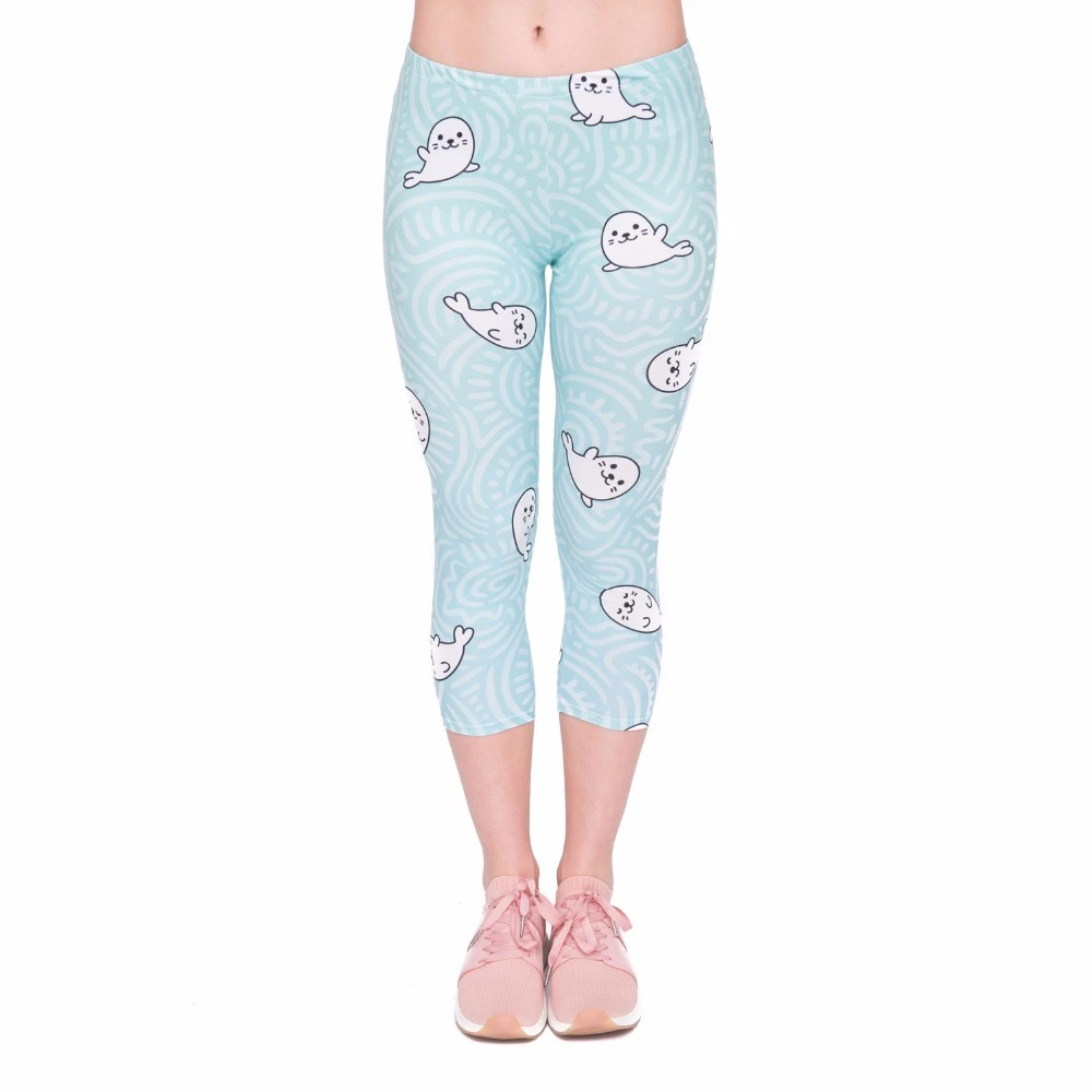 Женские леггинсы капри с принтом морского льва до середины икры|capri leggings|leggins