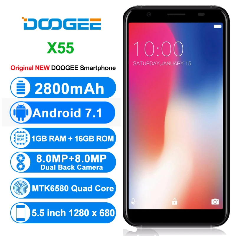 Оригинал DOOGEE X55 3g мобильные телефоны Android 7 1 Гб + 16 четырехъядерный смартфон