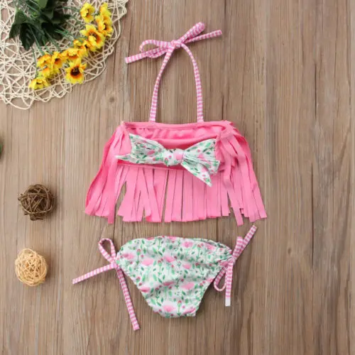 Детский купальник с кисточками для маленьких девочек 2 предмета открытой спиной