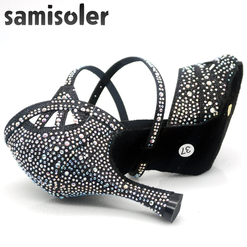 Samisolerlatin Танцы женская обувь zapatos de baile latino mujer Красивая черного цвета из сатина Для