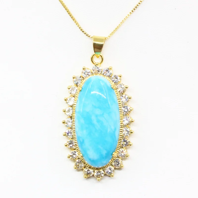 Новинка синий Природный камень кулон Лаки амулет цепочку для Для женщин Цепочки